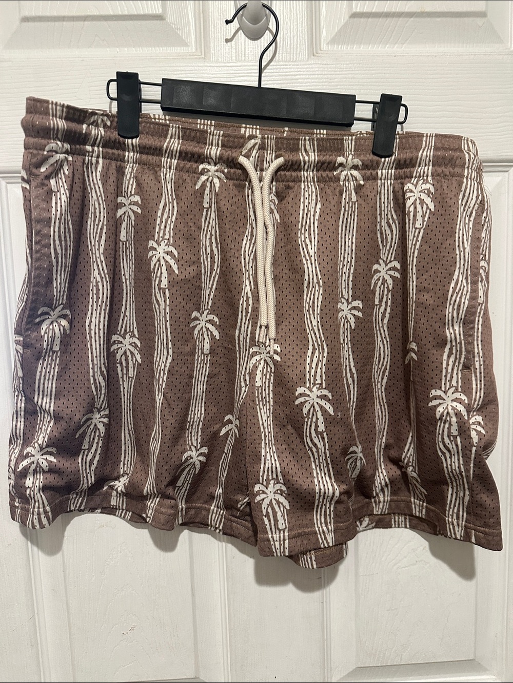 Men's Brown Palm-Print Shorts with Drawstring